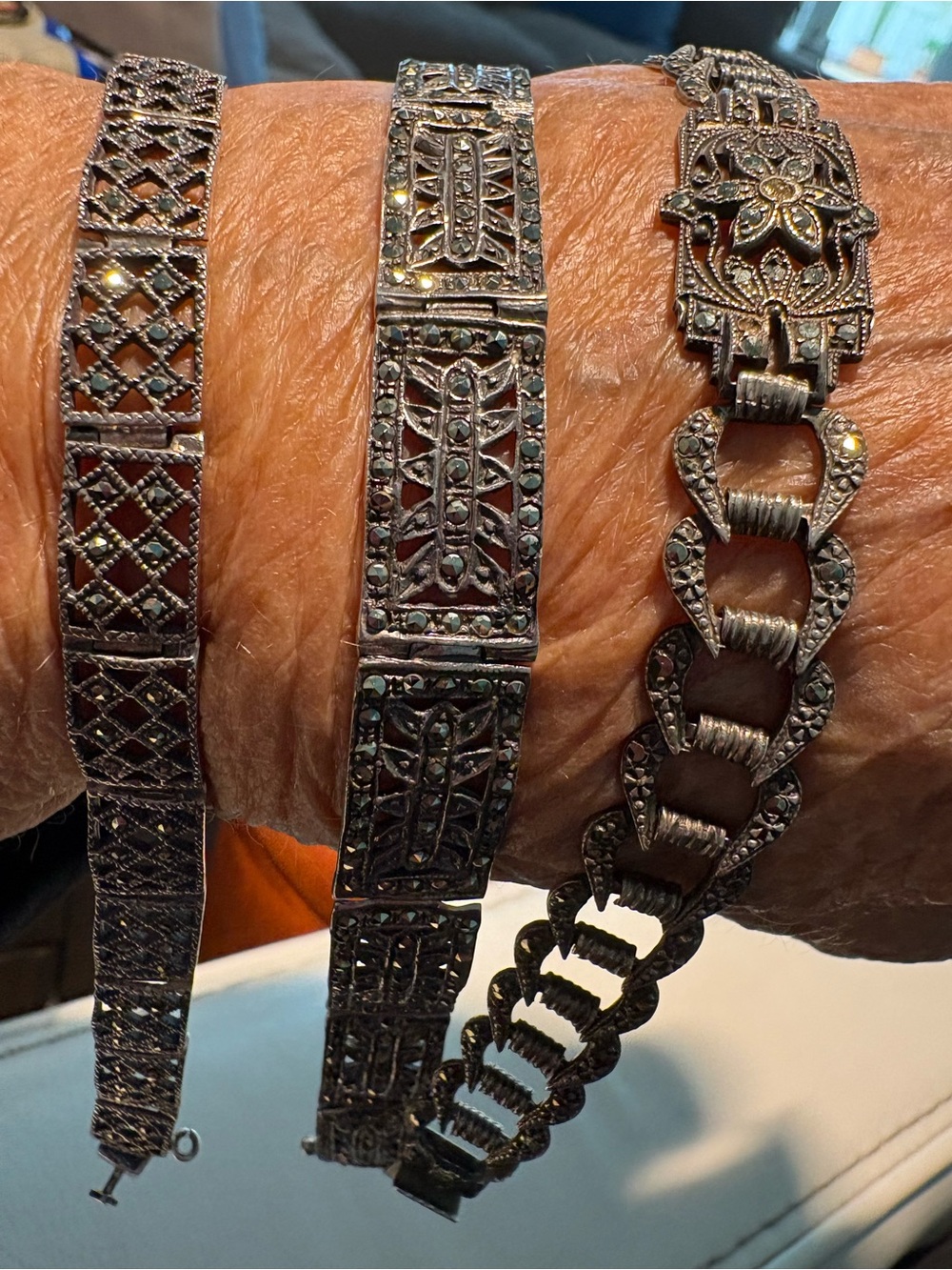3 Vintage sterling marcasite Filigree Bracelets Elegant Vintage